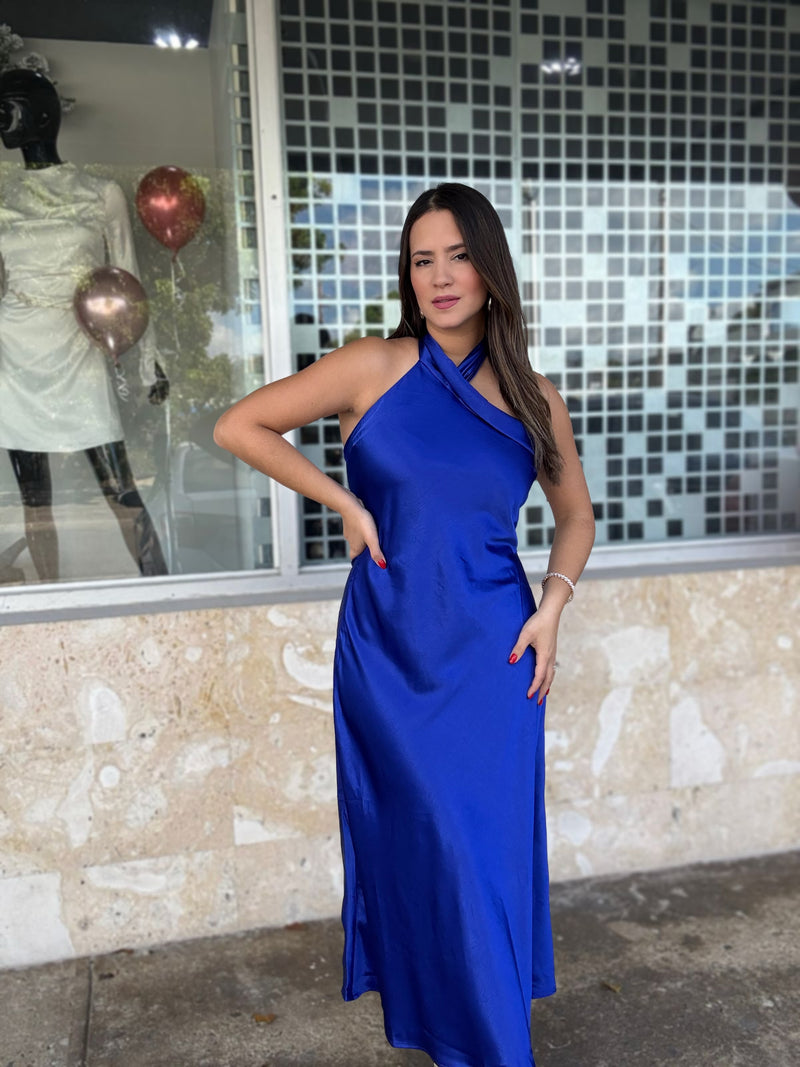 royal blue satin midi dress Royal Blue Satin Midi Dress – AME FASHION STORE
