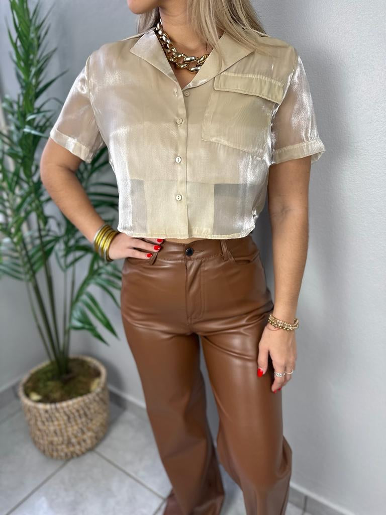 Brown Leather Wide Leg Bottom