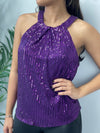 Purple Halter Sequins Top