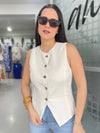 Ivory Wood Buttons Vest