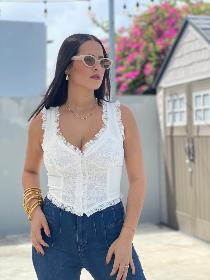 White Lace Bustier Top