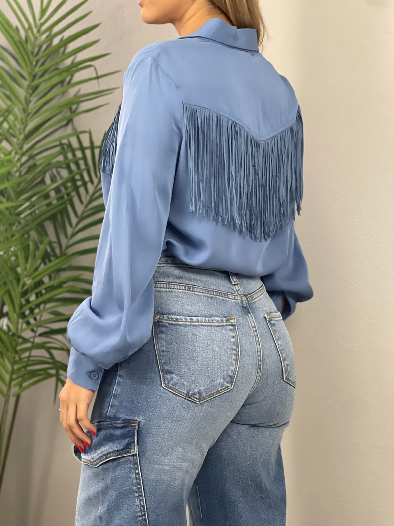 Denim Blue Fringes Shirt