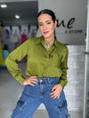 Olive Texture Button Blouse