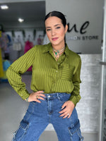 Olive Texture Button Blouse