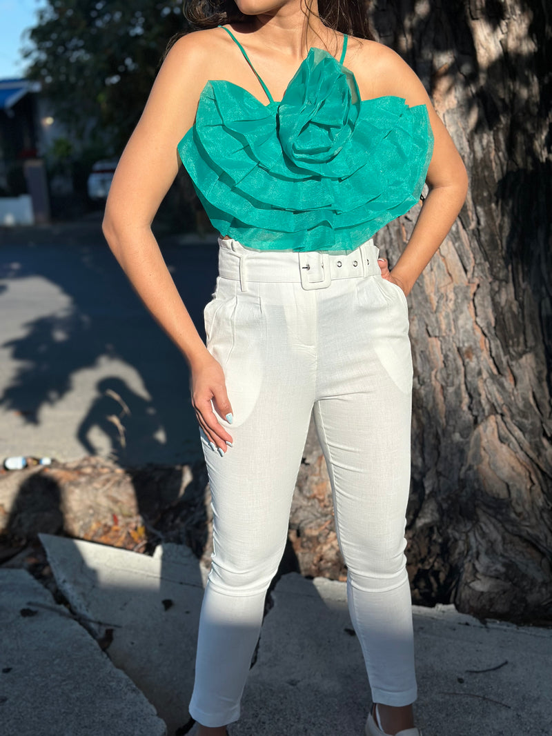 Green Organza Flower Top