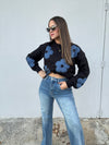 Denim Flowers Black Sweater