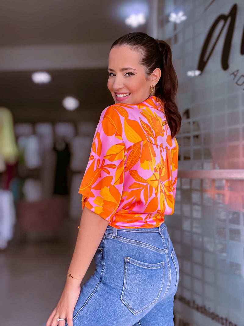 Multi Orange Satin Blouse