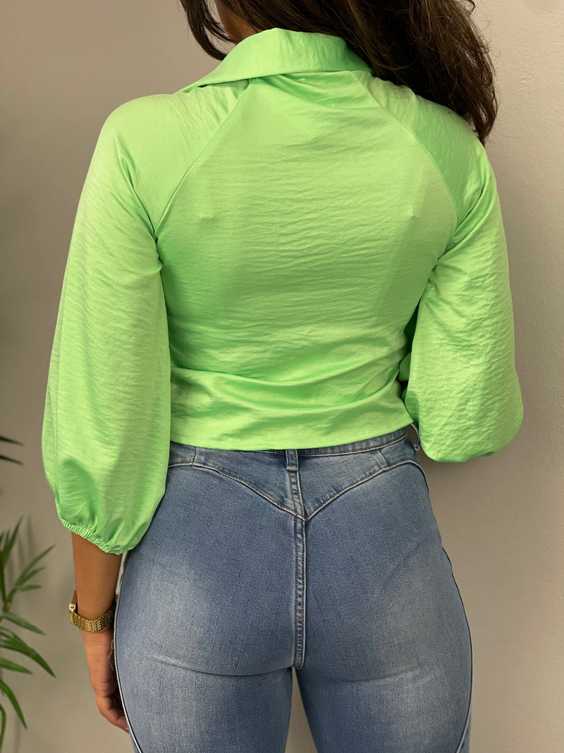 Green Satin Crop Top