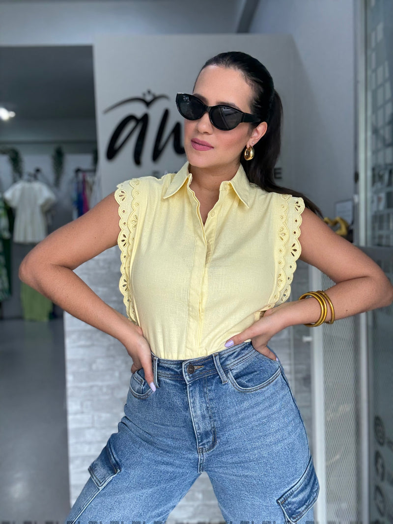 Yellow Lace Buttom Top