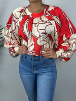 Beige and Red Flowers Blouse