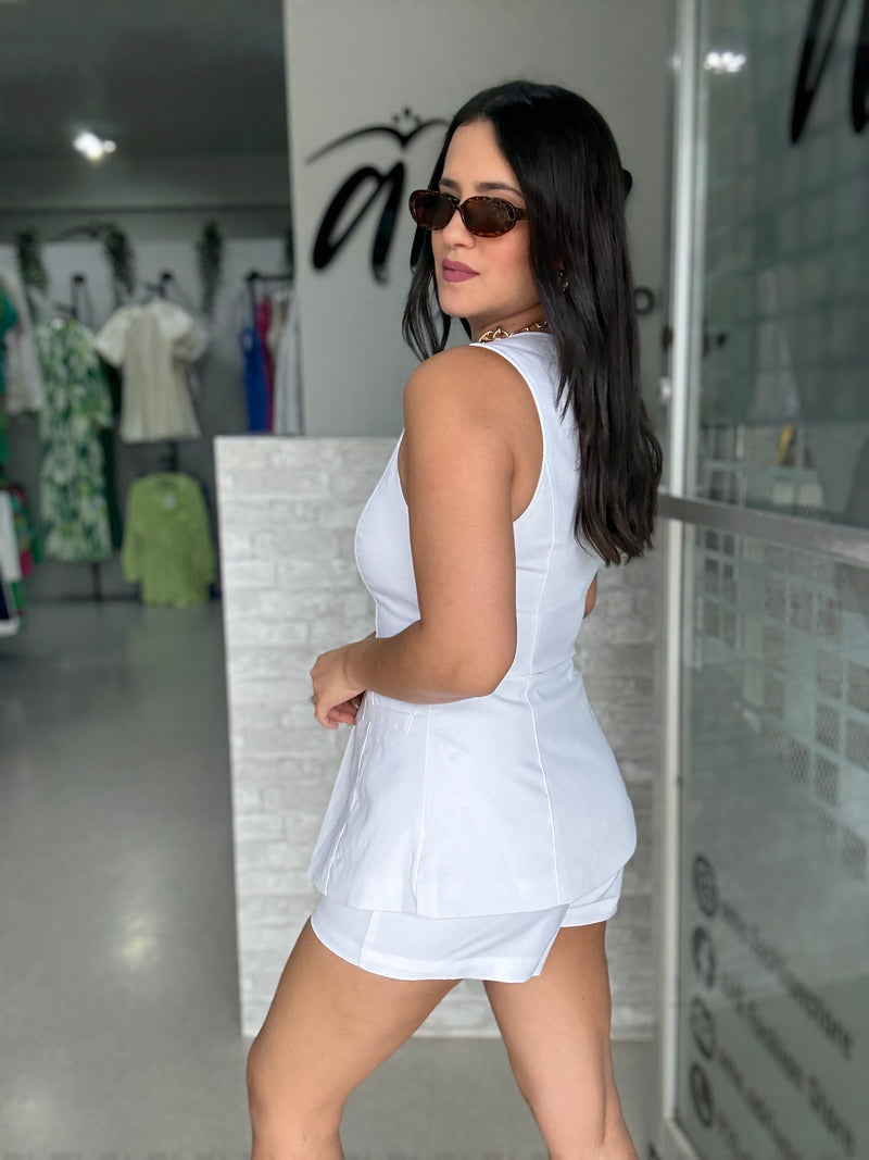White Vest Short Set