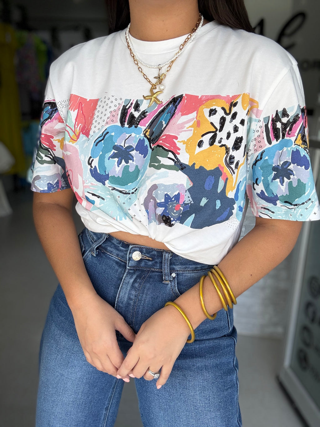 Flower Sequins Tshirt