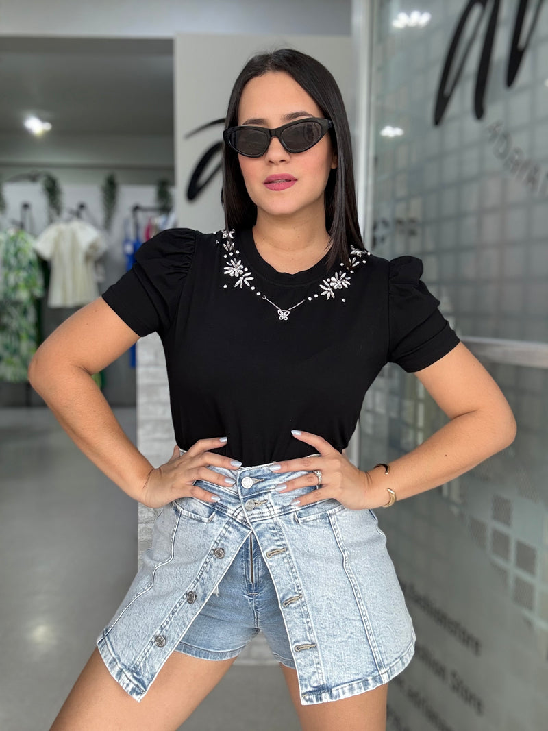 Black Rhinestones Top