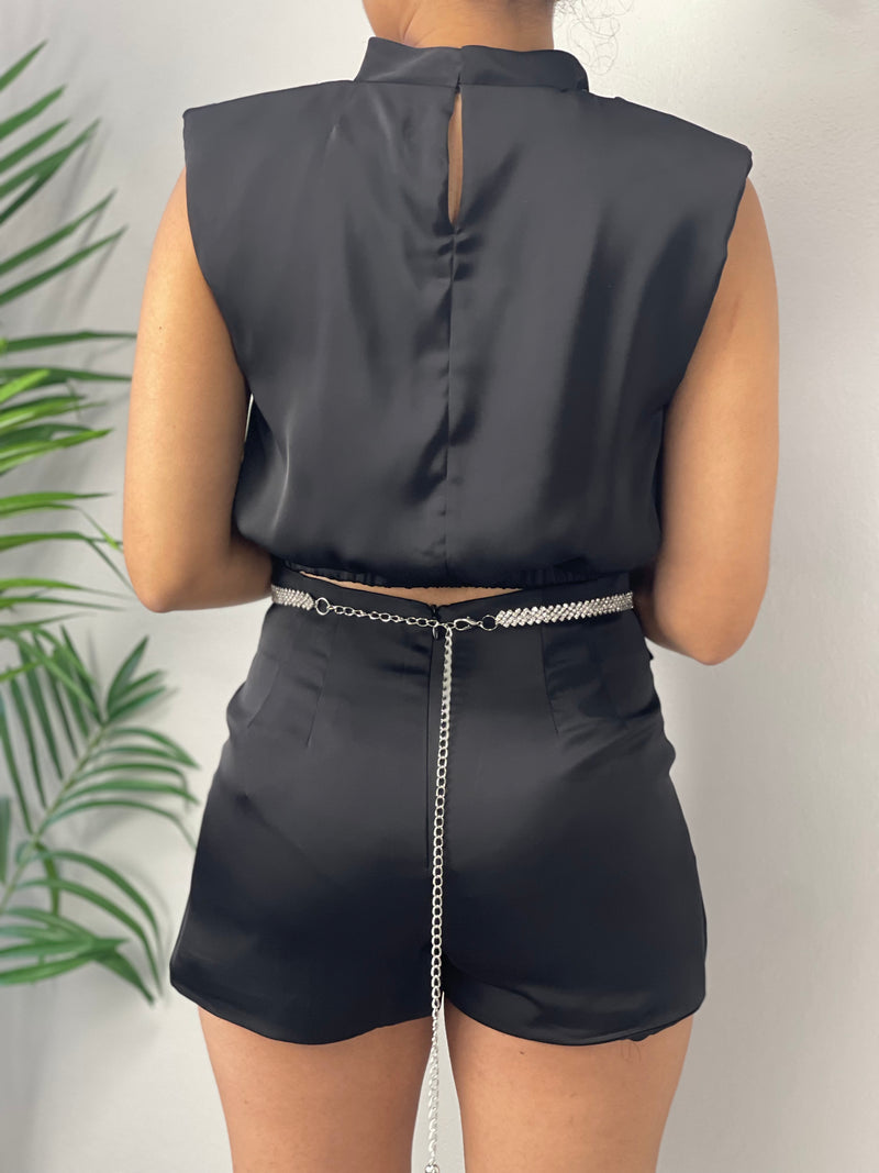 Black Satin Skort