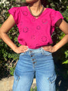 Fuchsia Lace Ruffles Blouse