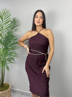 Wine Satin Midi Dress