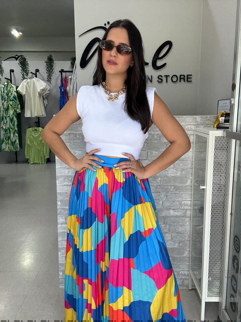 Multicolor Pleated Palazzo