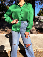 Kelly Green Buttom Blouse