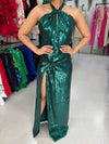 Green Sequins Maxi Dress