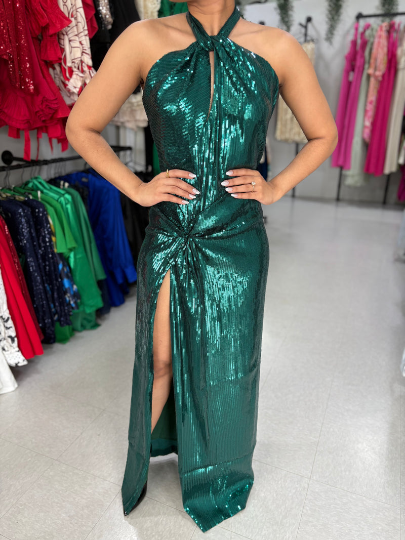 Green Sequins Maxi Dress