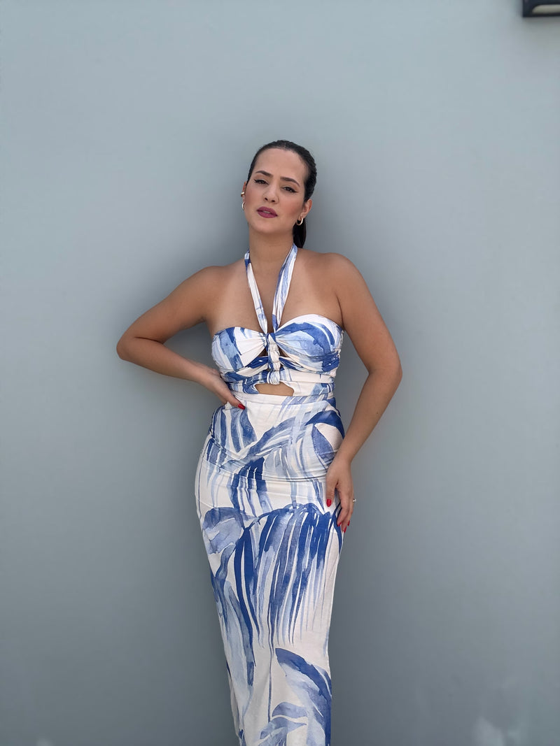 Blue Halter Maxi Dress