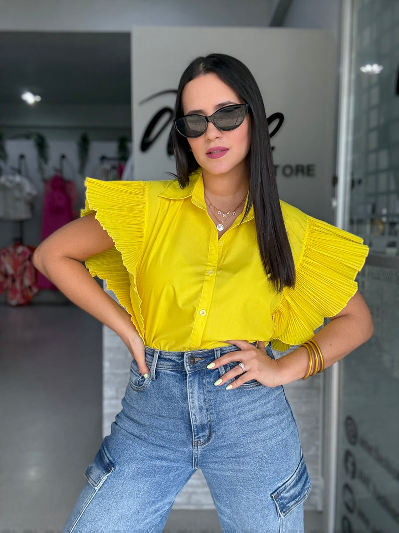 Yellow Pleated Blouse