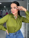 Olive Texture Button Blouse