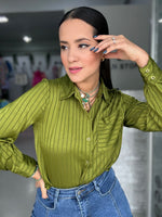 Olive Texture Button Blouse