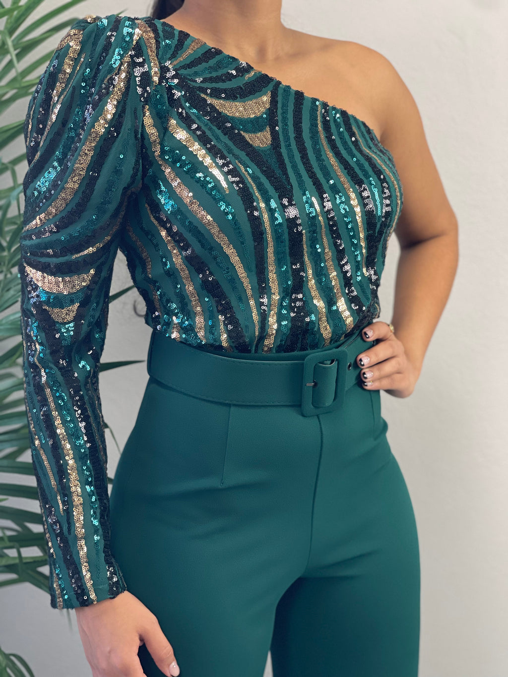 Sequins Green Jumpsuit