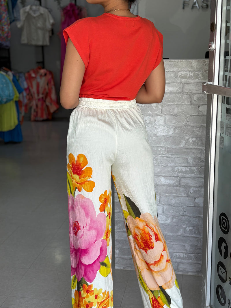 Cream Flowers Pants