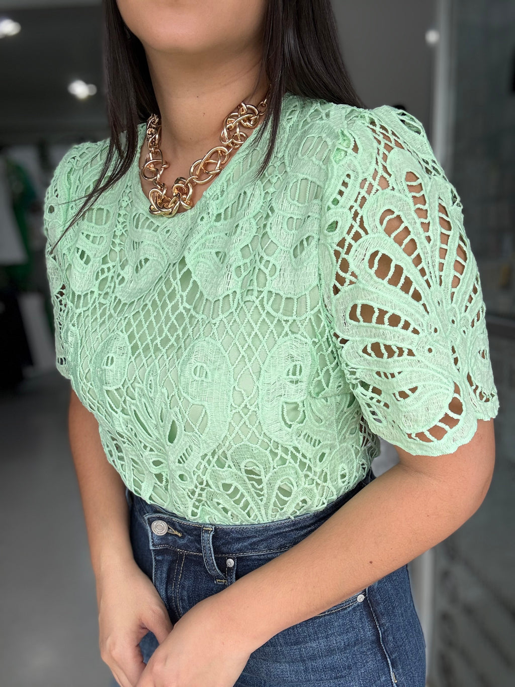 Mint Lace Blouse