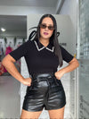 Pearls Collar Black Top