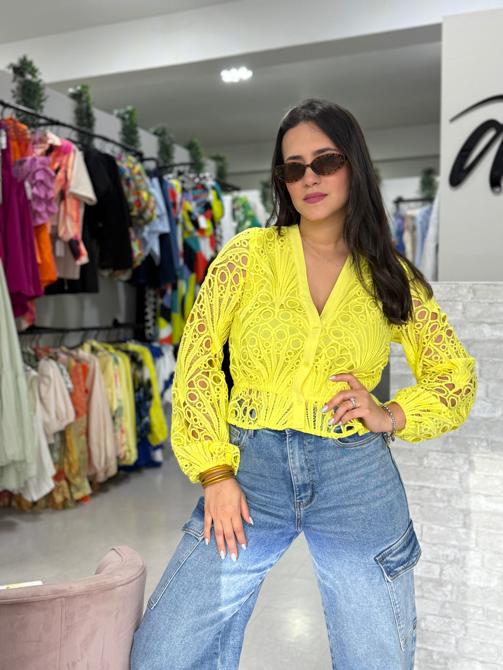 Yellow Guipure Blouse