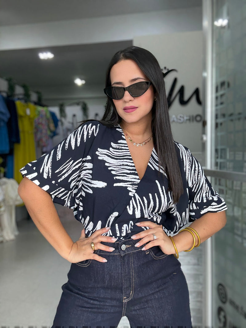 Navy Off White Top
