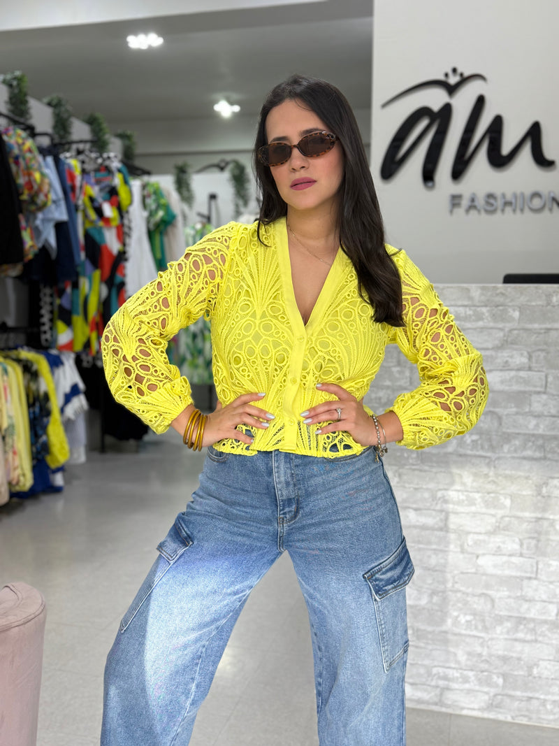 Yellow Guipure Blouse