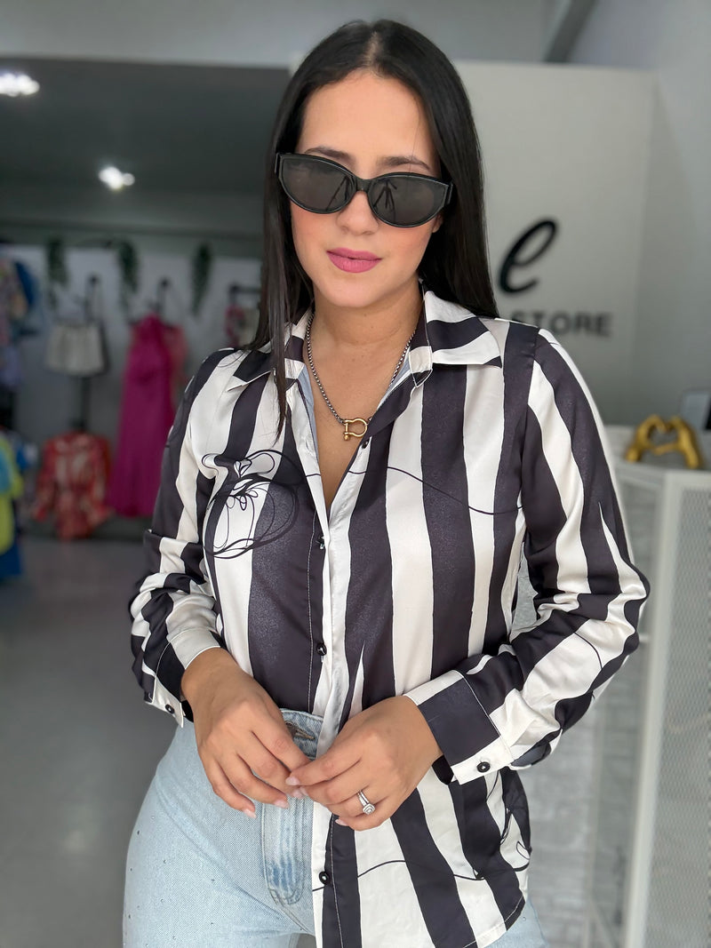 Stripes Printed Black Blouse