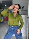 Olive Texture Button Blouse