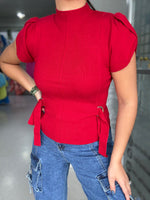 Tulip Sleeve Red Sweater