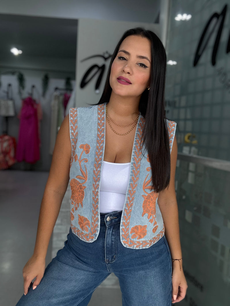 Embroidery Denim Vest