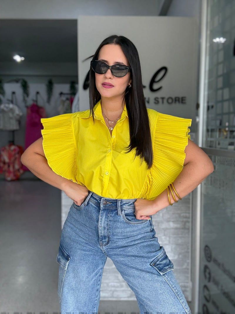 Yellow Pleated Blouse