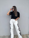 Black Floral White Jeans