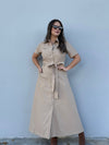 Beige Belted Maxi Dress