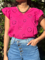 Fuchsia Lace Ruffles Blouse