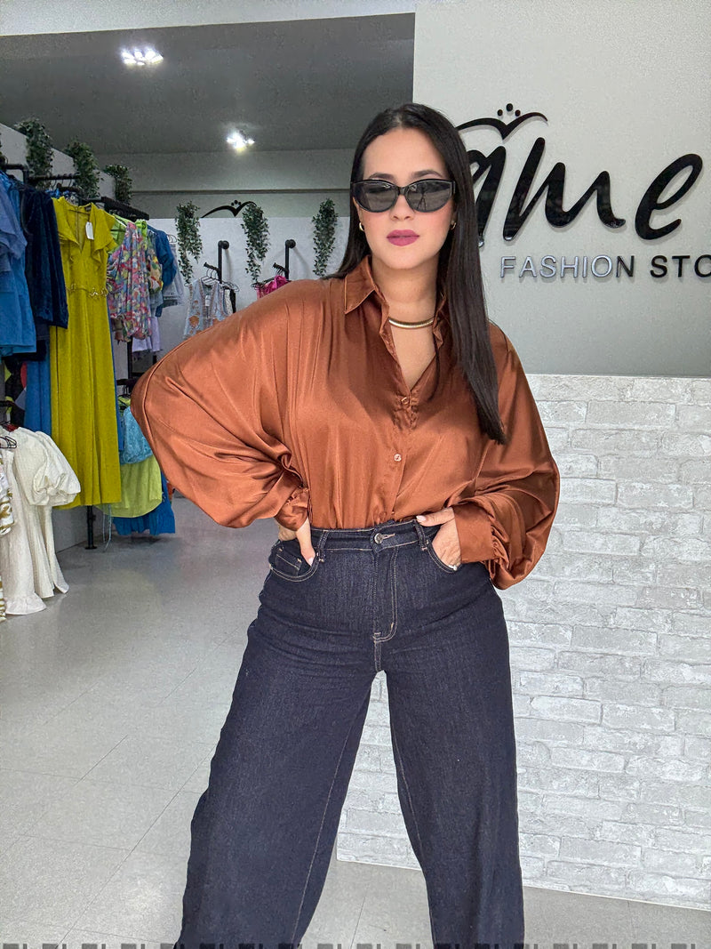 Brown Satin Shirt