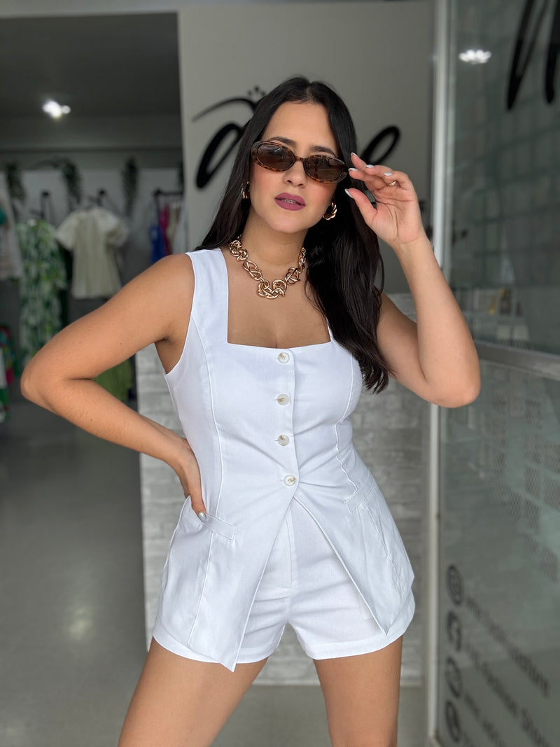 White Vest Short Set