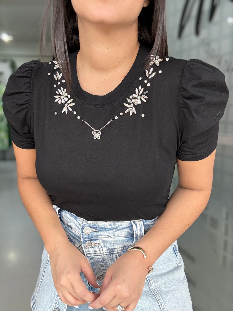 Black Rhinestones Top