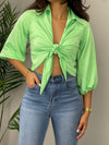 Green Satin Crop Top