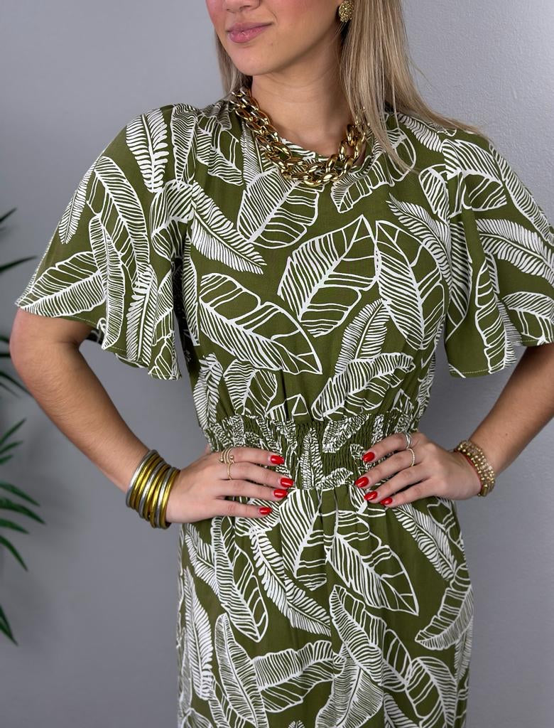 Olive Tropical Maxi Dress