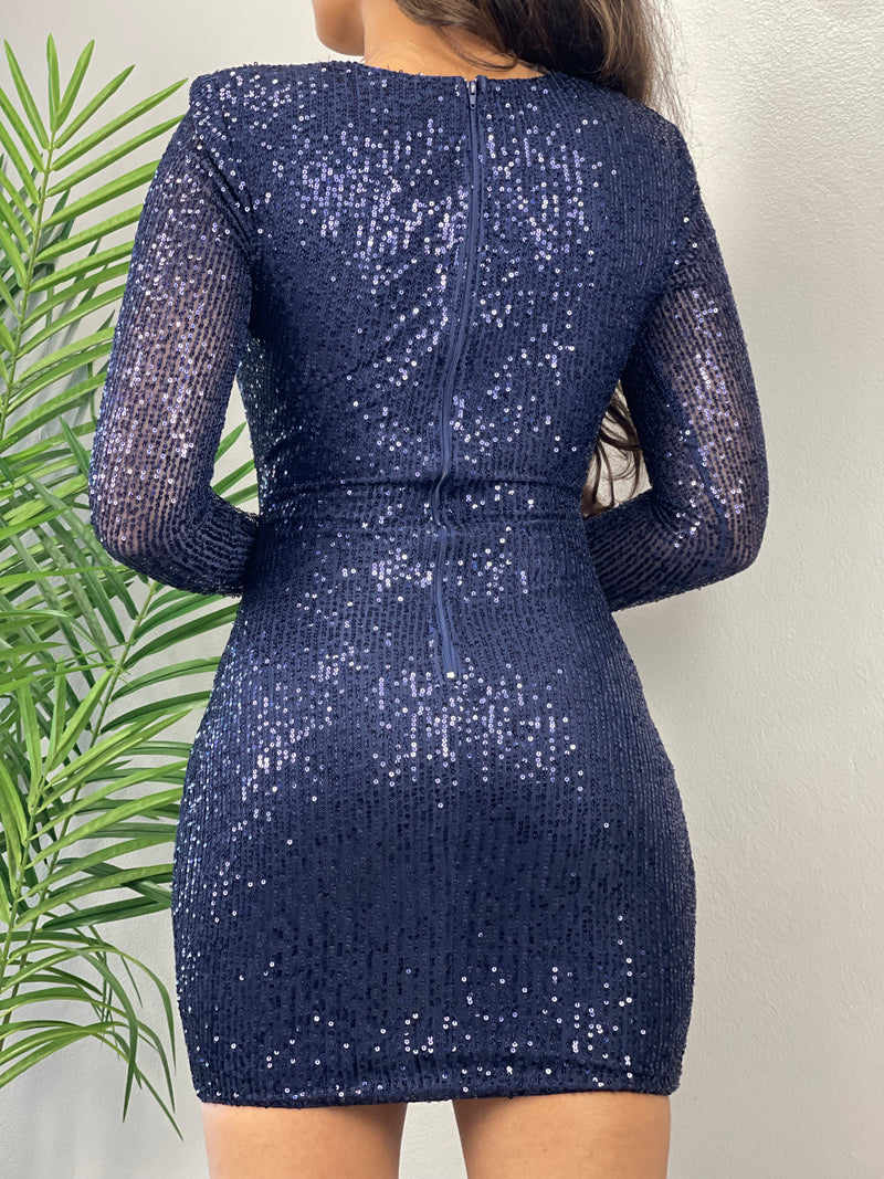 Navy Sequins Short Dress