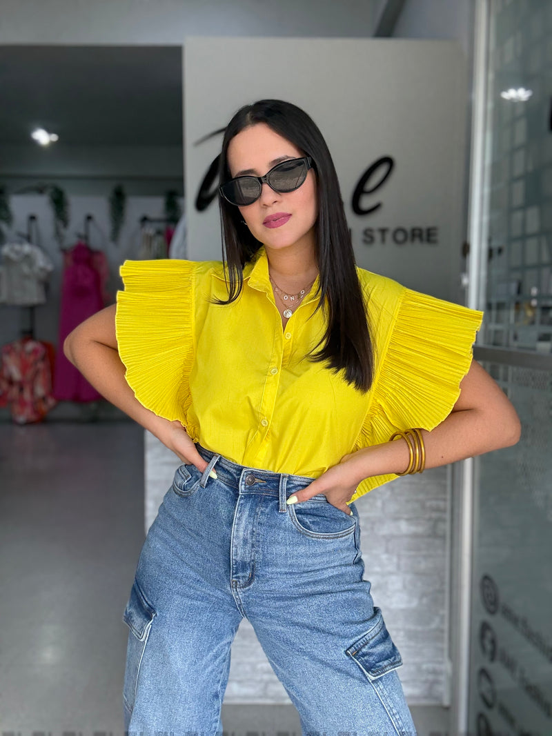 Yellow Pleated Blouse